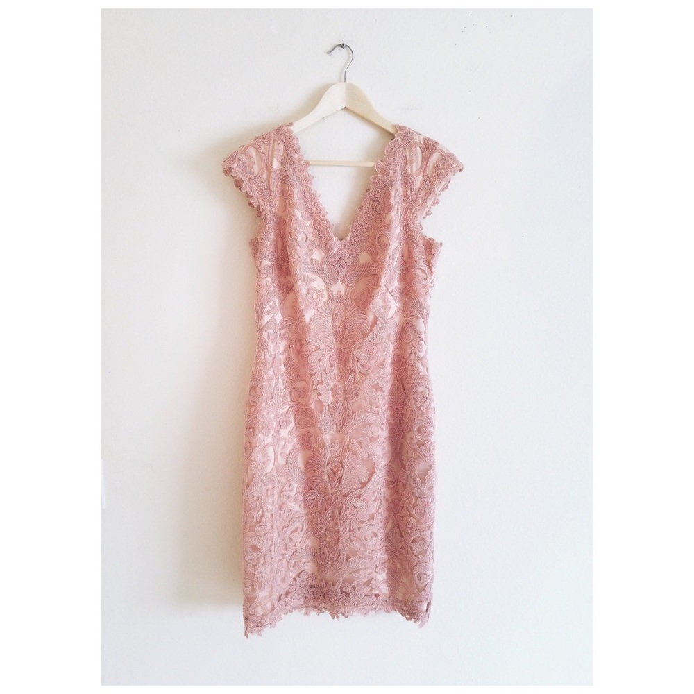 Embroidered Pink Lace Sheath Dress Tadashi Shoji